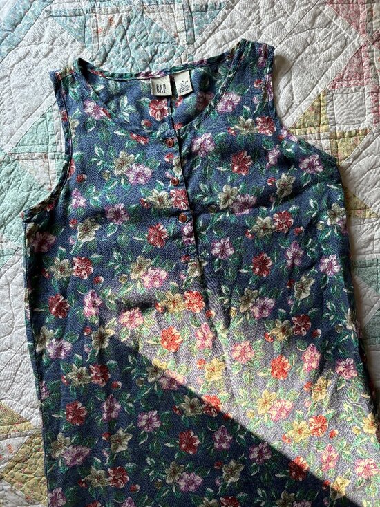 Dresses & Skirts - Vintage GAP 100% Linen Maxi Dress Small Floral 90s Y2K Cottagecore Dainty
